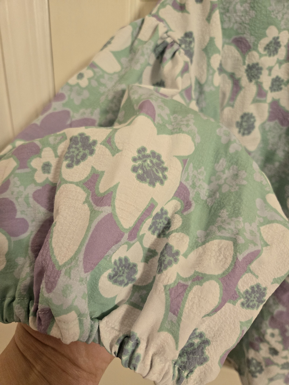 Ruby Road Floral Puff-Sleeve Blouse in Mint & Lavender Size XL - Picture 4 of 7